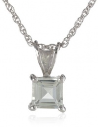 Sterling Silver 6mm Square-Cut Green Amethyst Pendant Necklace