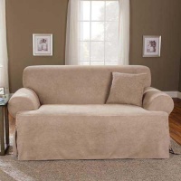 Sure Fit Soft Suede T-Cushion Sofa Slipcover, Taupe