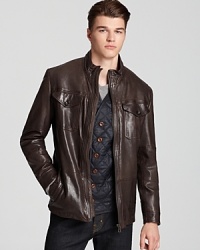 With a detachable interior vest, HUGO BOSS' Jodel jacket (rendered in lambskin leather) is simultaneously sleek and practical.