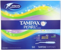 Tampax Tampax Pearl Plastic Triple Pack, Light/Regular/Super Absorbency, Unscented Tampons 50 Count