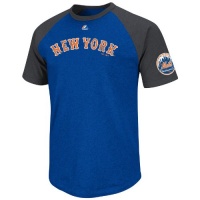 MLB New York Mets Big Leaguer Fashion Crew Neck Ringer T-Shirt, Royal Heather/Charcoal Heather