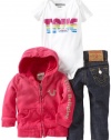 True Religion Baby-Girls Infant Retro Glitter Logo Three Piece Gift Box Set, Fuschia, 12-18 Months