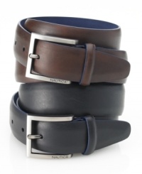 Rise above your style slump. Throw on this domed leather belt from Nautica for instant polish.