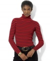 Knit for a feminine fit in soft ribbed cotton, Lauren Ralph Lauren's versatile petite turtleneck provides a sleek essential for cooler days.