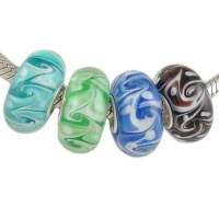 4 Murano Beads with Solid Sterling Silver Core for European Charm Bracelet