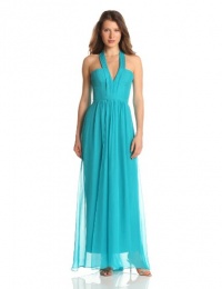 BCBGMAXAZRIA Women's Starr Deep V-Neck Halter Dress, Blue Jade, 0