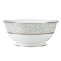 At once formal and festive, the Pearl Beads serving bowl sets a celebratory tone in fine bone china wrapped in bands of shimmering platinum. Swirling white dots adds a sense of playfulness to an elegant Lenox dinnerware collection.