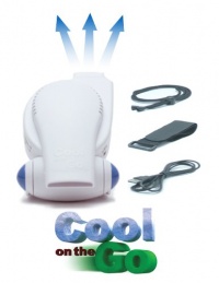 Cool On The Go - The World's Most Versatile Hands-Free Personal Cooling Device. Compact Portable Fan System powered by USB or Batteries. White / Blue