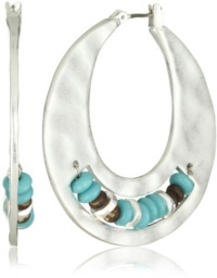 Kenneth Cole New York Urban Seychelle Turquoise-Color and Brown Bead Inlayed Silver Hoop Earrings