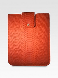 Sleek, compact and lightweight case lined with soft shammy cloth to securely hold unit in place. Padded sides and a snap closure are form fitted for style and added protection. This sleeve will accommodate many tablets on the market today.Accommodates all iPad models8½ X 10Embossed pythonMade in USAPlease note: iPad not included 