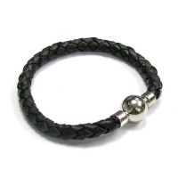 Stainless Steel (316L) Black Braided Bolo Leather Cord 6mm Magnetic Wrist Round Bracelet 8'' Men