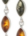 Sterling Silver Multicolor Amber Marquise-Shaped Long Earrings