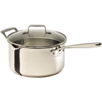 Emeril Stainless Steel with Copper Dishwasher Safe 4-Quart Sauce Pan with Pour Spouts and Lid, Silver