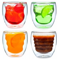 Curva Artisan Series Double Wall Beverage Glasses and Tumblers - Unique 8 oz Thermo Insulated Drinking Glasses, Set of 4