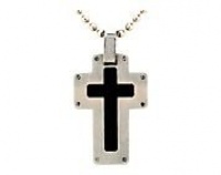 Triton Stainless Steel Cross Pendant with Enamel Accents