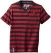 LRG Boys 2-7 Little CC Yarn Dye Stripe V-Neck, Chinese Red, 4