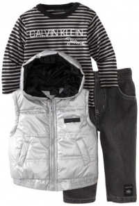 Calvin Klein Baby-boys Infant Vest With Long Sleeve Tee And Pant, Gray, 18 Months