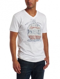 Lucky Brand Men's Team Moto Milano V-Neck Graphic Tee, White, X-Large