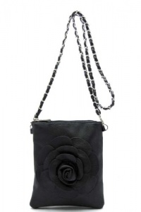 Designer Handbags - Karmas Canvas FLOWER MESSENGER BAG - By Fashion Destination | (Black) Free Shipping