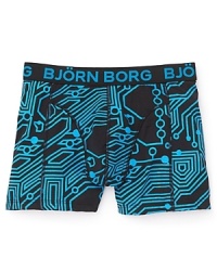 Reprogram your collection of modern basics with these energetic trunks from Bjorn Borg, covered in a circuit board pattern for a base layer that always computes.