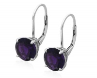 Sterling Silver 8mm Round Amethyst Lever Back Earrings