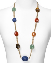 Brighten up your neckline with this faceted illusion style from Carolee, flaunting a chunky-chic mix of carnelian, jade, lapis, tiger's eye, and jasper stones.