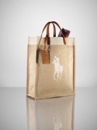 RALPH LAUREN Canvas & Linen Big Pony Tote (Natural)