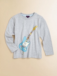 You already know he's a rock star--show the world in this comfy cotton tee finished with a colorful electric guitar motif.Ribbed crewneckLong sleeves74% cotton/26% polyesterMachine washImported of French fabric