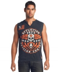 Rebel with a cause. This sleeveless t-shirt from Affliction lets your casual style roam.