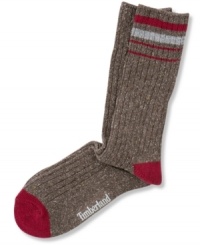 Stay warm with these tweed crew socks by Timberland with a touch of spandex to keep them in place.