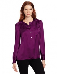 Vince Camuto Women's Long Sleeve Henley Blouse, Sweet Plum, Small