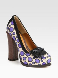 A vivid print adds color to this satin pump with a suede kiltie and lizard-print leather heel. Lizard-print leather heel, 4¾ (120mm)Hidden platform, 1 (25mm)Compares to a 3¾ heel (50mm)Satin and suede upperLeather lining and solePadded insoleMade in Italy