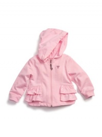 GUESS Kids Girls Fleece jacket with Crepe Chiffon Bow, PINK (24M)