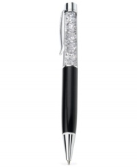 Penmanship with panache. Swarovski's crystalline ballpoint pen is crafted with silver-tone and anthracite details, and features clear crystals for a sparkling touch. Item comes packaged in a velvet pouch. Black ink. Approximate size: 5-3/5 x 3/5 inches.