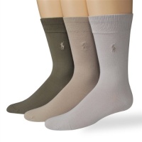 Polo Ralph Lauren men's socks Dress Supersoft flat knit khaki assorted 3 pairs