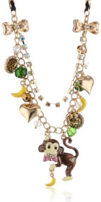 Betsey Johnson A Day at the Zoo Monkey Multi-Charm Necklace, 19