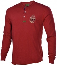 Lucky Brand Jeans Men's Henley Long Sleeve Shirt-Brick Red