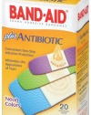 Band-Aid Brand Adhesive Bandages, Plus Antibiotic, Neon Colors, 20-Count Assorted Sizes