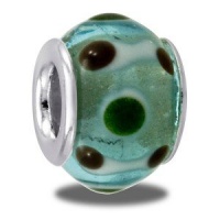 Davinci Green and Black Dot and Light Blue Italian Glass European/Memory Charm Double Sterling Layered Bead - Fits Pandora Bracelets