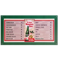 Mountain Dew Soda Menu Board Retro Vintage Tin Sign