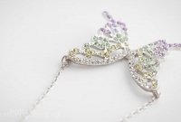 Fashionable Silver Tone Multi Color Rainbow Swarovski Crystal Butterfly Animal Pendant Charm Necklace