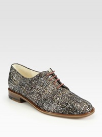 Oxford-inspired leather silhouette in a crackled goldtone print for modern appeal. Leather upperLeather lining and solePadded insoleMade in FranceOUR FIT MODEL RECOMMENDS ordering true size. 