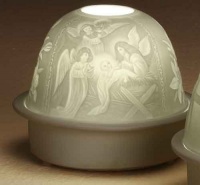 4 LED Lighted Baby Jesus w/ Angels Porcelain Christmas Dome Night Lights 4.75