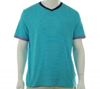 Kenneth Cole Reaction 315 Turquoise Combo Horizontal Stripes SS V-Neck T-Shirt