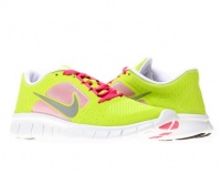 Nike Kids's NIKE FREE RUN 3 (GS) RUNNING SHOES 7 (ATMC GREEN/RFLCT SLVR/DSRT PNK)