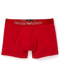 A bold logo waistband trims the subtly stylish cotton boxer brief from Emporio Armani.