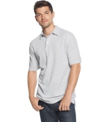 Straighten out your casual cool style with this striped polo shirt from Izod.