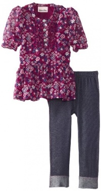 Little Lass Baby-Girls Infant 2 Piece Flower Chiffon Legging Set, Purple, 12 Months