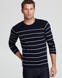 Add some personality to your sweater drawer with this classic stripe pattern crewneck in warm wool from Theory.