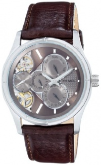 Fossil Men's ME1020 Brown Leather Strap Textured Champagne Cutaway Analog Dial Multifunction Chronograph Watch